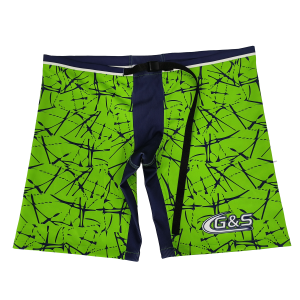 G&S Neon Green Crackle Print Ice Hockey Protective Shorts - Navy Blue Panel Compression Hockey Pants