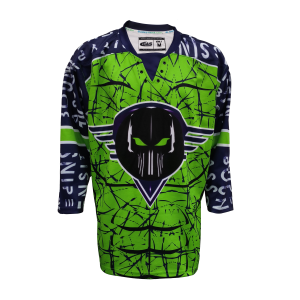Custom Sublimated Ice Hockey Jersey – Neon Green Skull Design