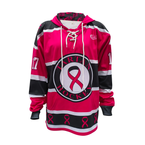 Custom Sublimated Hockey Hoodie  Pink Ribbon Hockey Lace-Up Hoodie Jersey