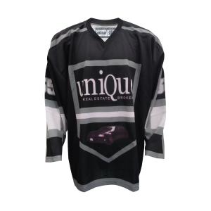 Stealth Black V-Neck Ice Hockey Jersey with Shield Panel Design