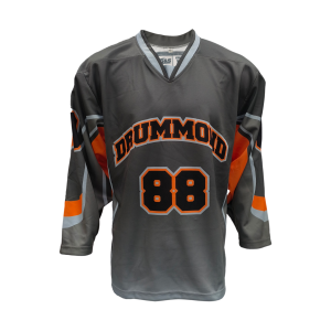 Graphite Grey V-Neck Ice Hockey Jersey with Orange Accent Number Design
