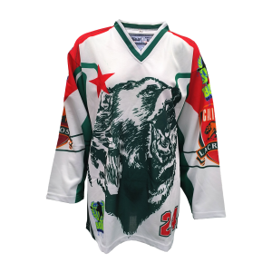 GlideStrike Custom Bear Crest Hockey Jersey – White V-Neck Heritage Style