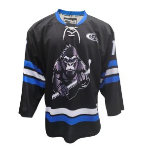 G&S Custom Sublimated Ice Hockey Jersey Black Gorilla Design Lace-Up Neck Breathable Polyester Hockey Shirt