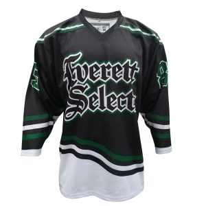 Black Wave Stripe Ice Hockey Jersey with Green Sleeve Bands